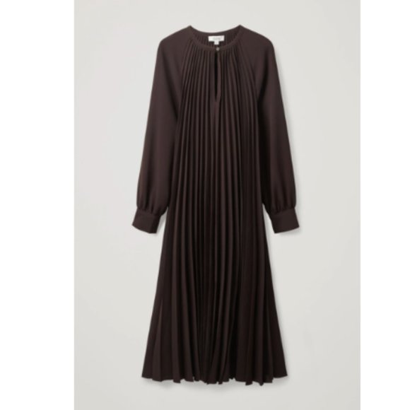 COS Dresses & Skirts - New COS A-Line Pleated Long Sleeve Keyhole Midi A-Line Tent Dress Brown 10 $135